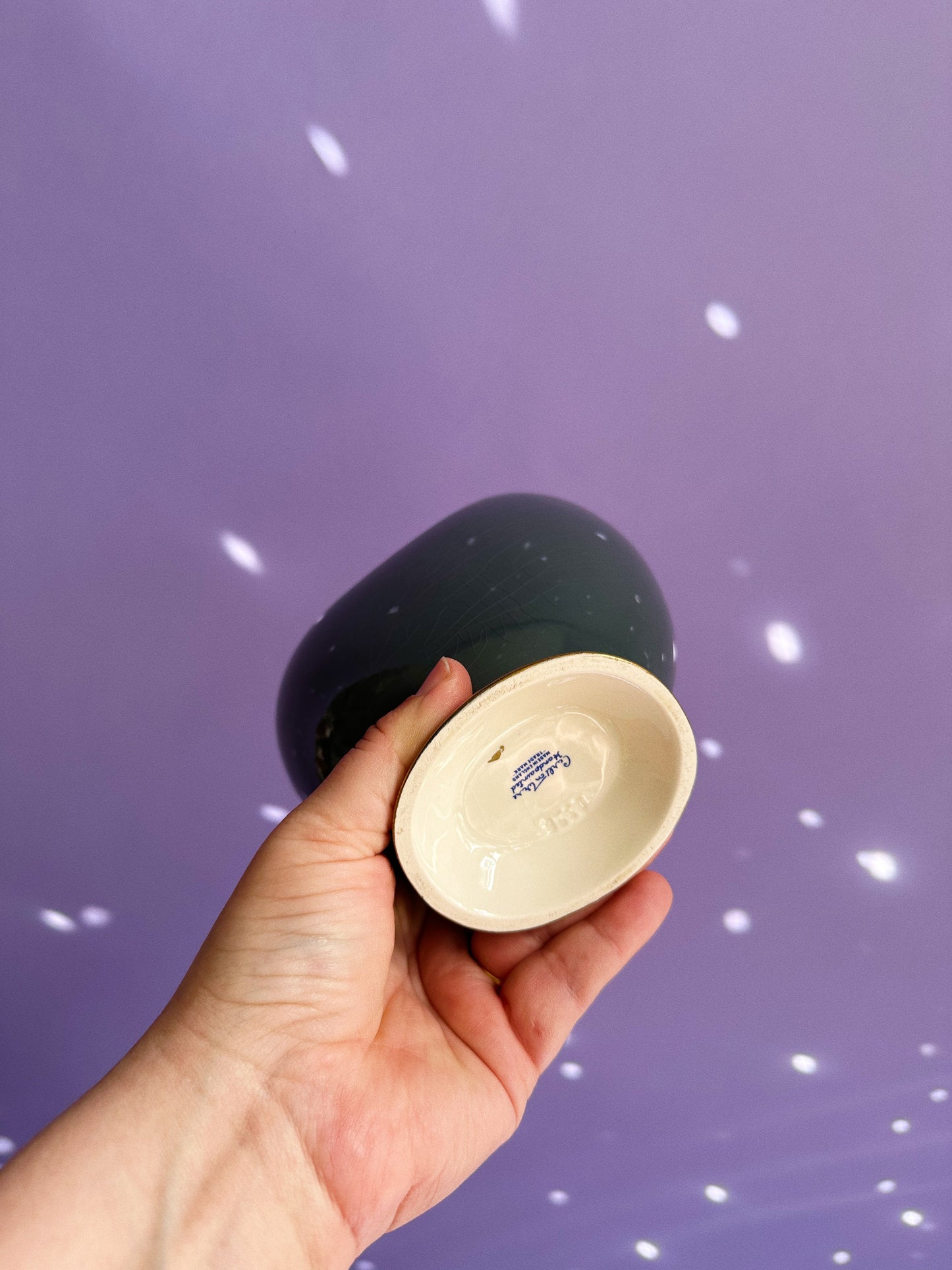 Vintage Carlton Ware Grey Moon Shaped Vase - 16cm High Gold Trim