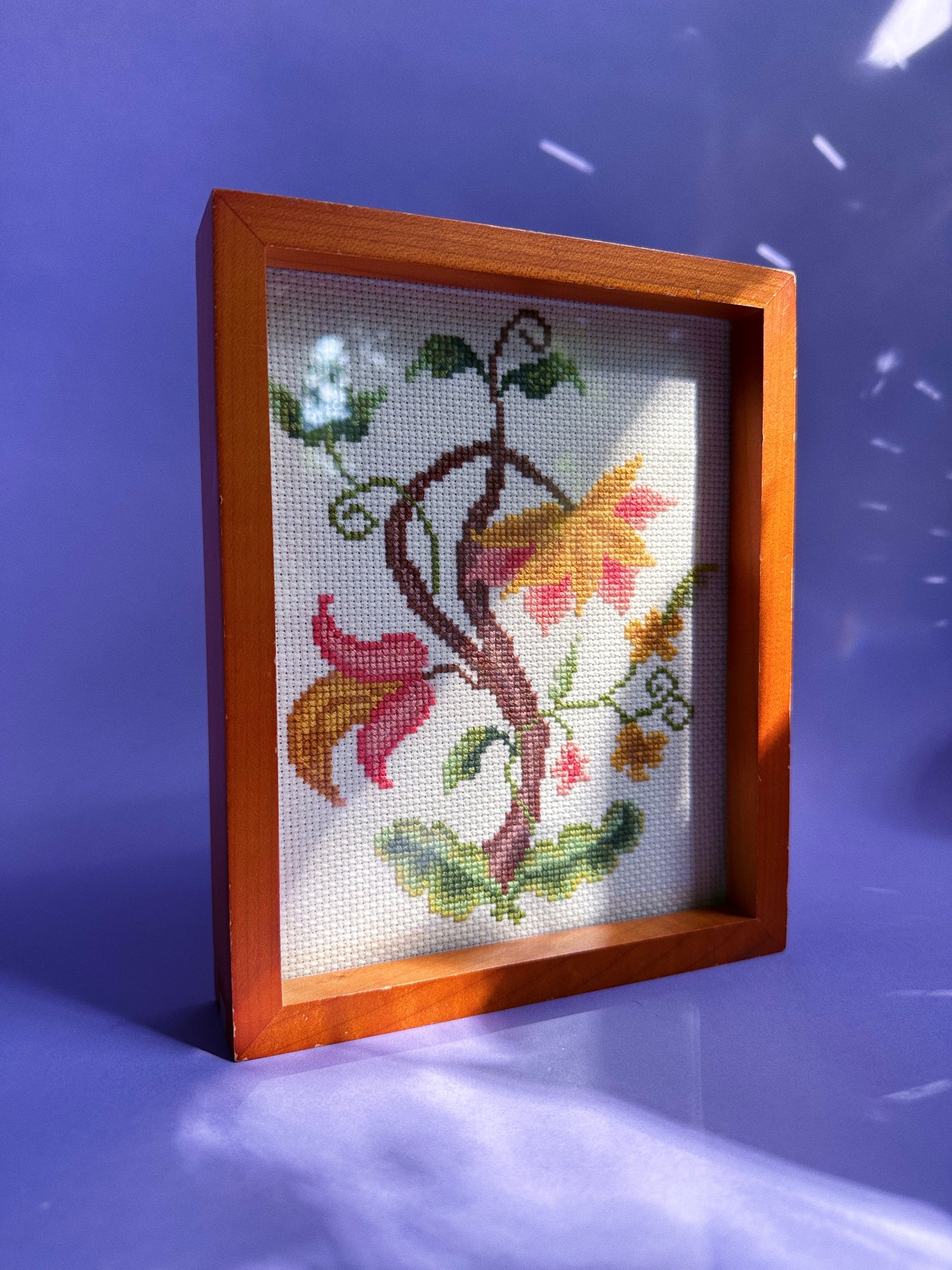 Vintage Floral Framed Needlepoint / Cross Stitch