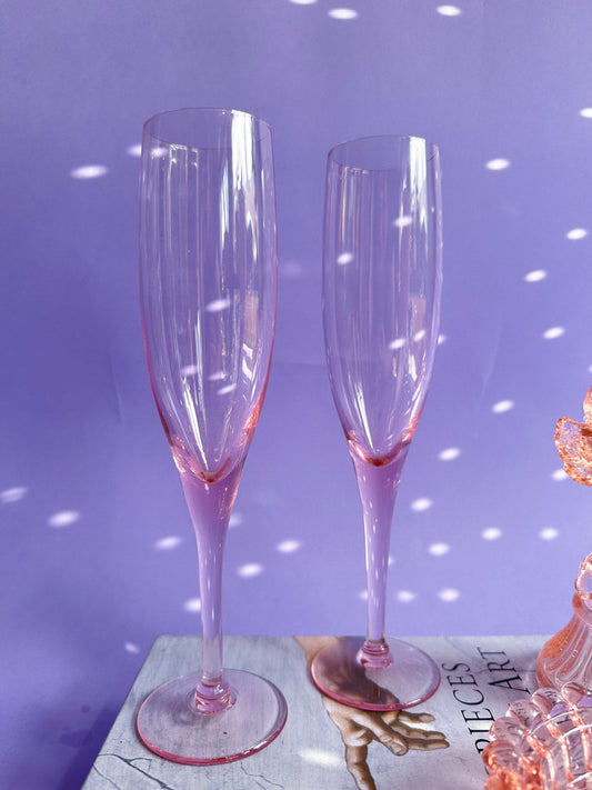Pair of Gorgeous Pink Champagne Flutes