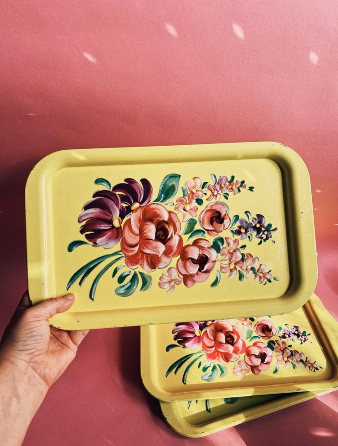 1950’s Yellow Floral Metal Serving Trays