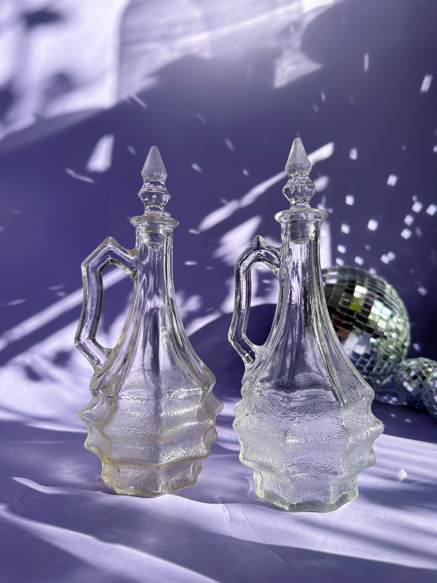 Pair of Vintage 1932 Horne Glass Cruet Ripple Design Art Deco Depression Glass