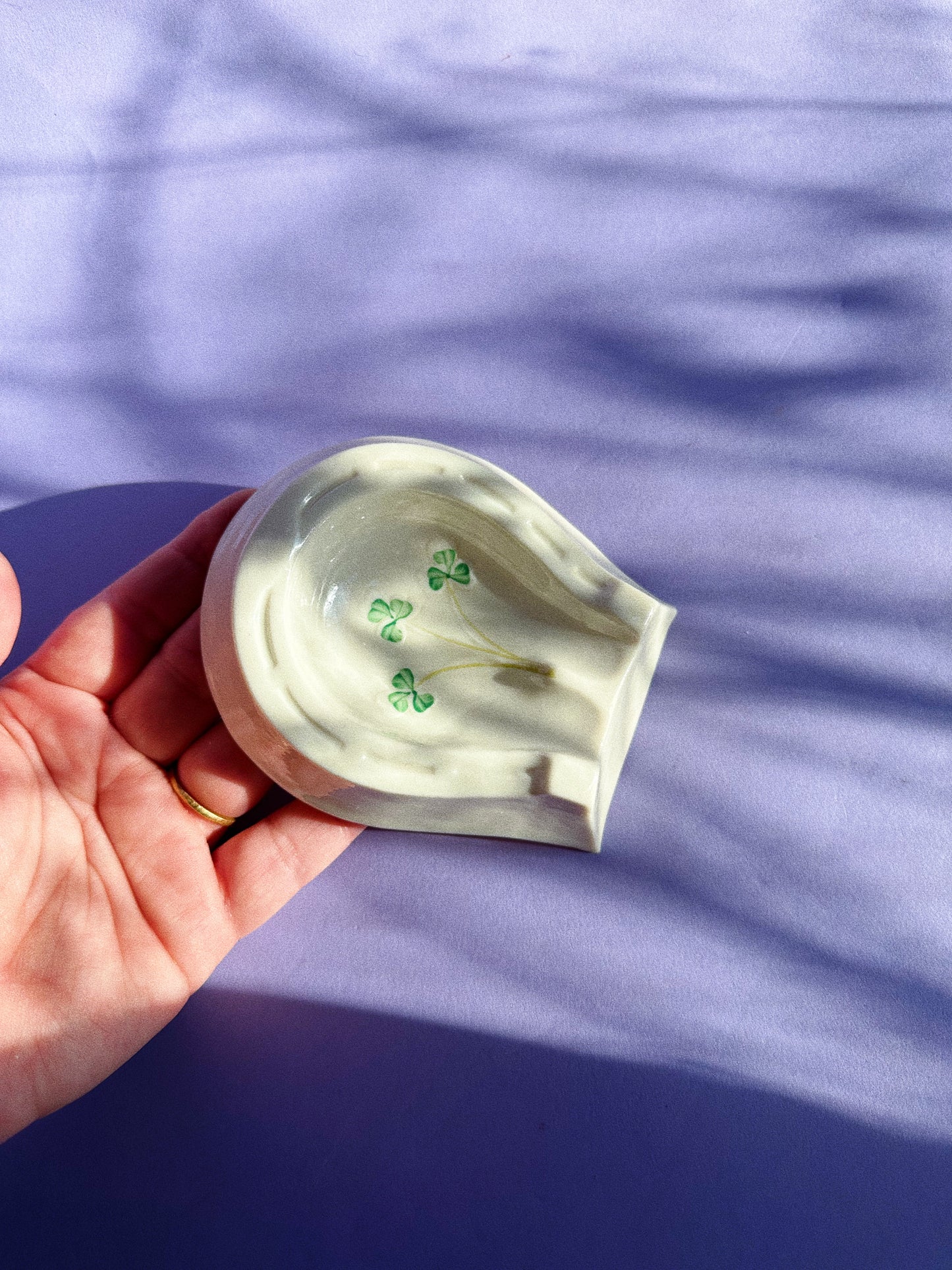 Belleek Ireland Lucky Shamrock Horseshoe Ashtray