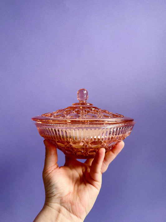 Vintage Pink Depression Indiana Glass Lidded 3 Wick Soft Vanilla Soy Candle