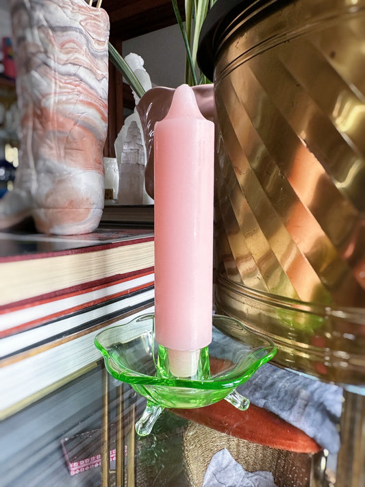 Vintage 1930s Uranium Glass Fostoria Footed Candleholders - Fairfax Pattern