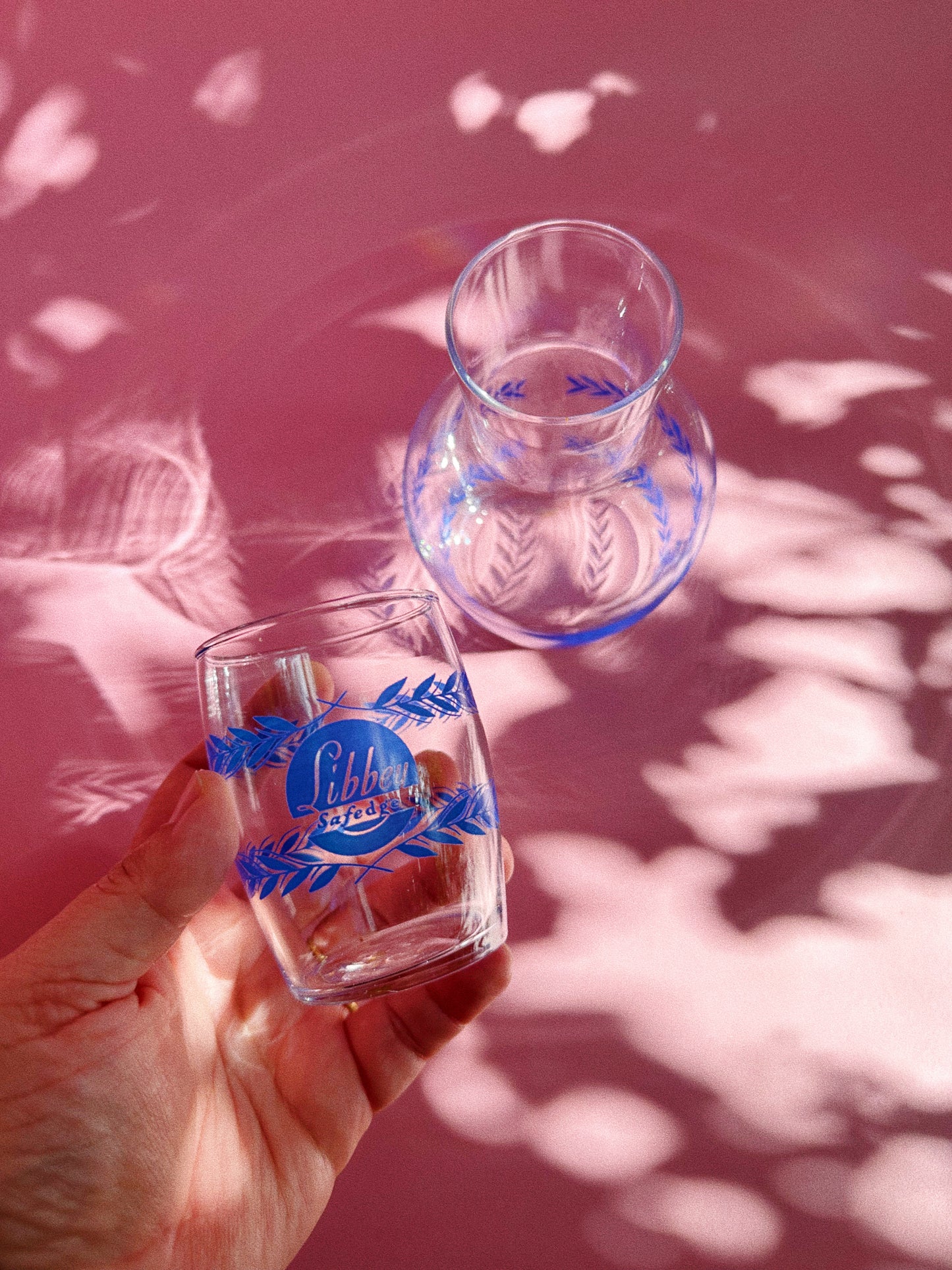 Vintage Crystal Libbey Glass Advertising Tumble Up Guest Pitcher Set c.1935