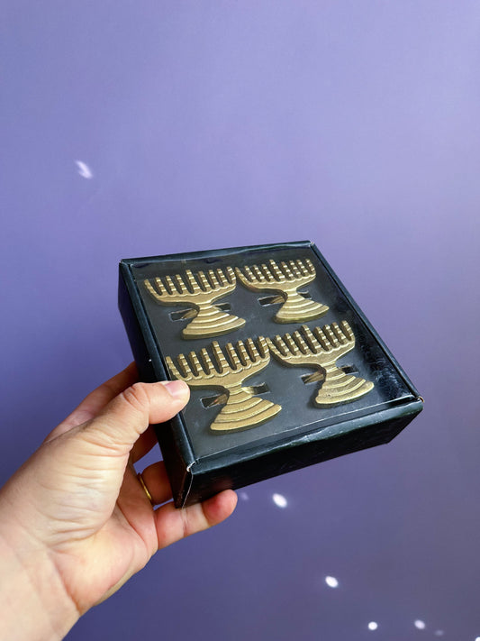Four Brass Menorah Napkin Ring Holders
