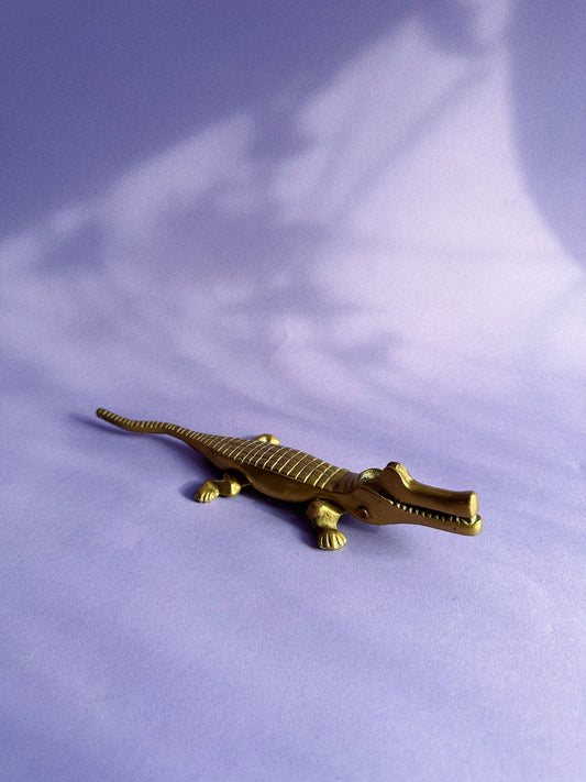 Vintage Solid Brass Crocodile Alligator Nutcracker Figurine