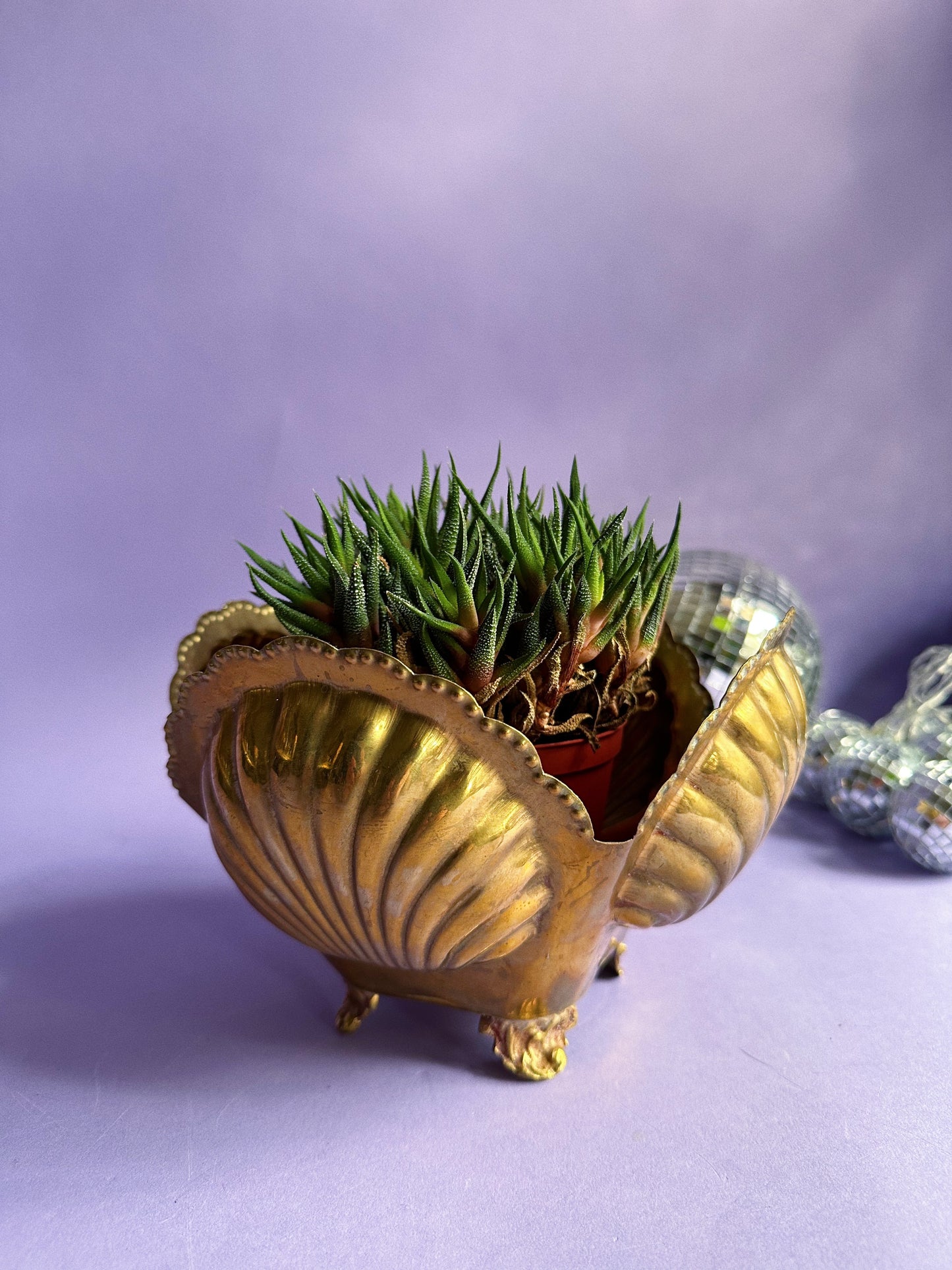 Vtg Hollywood Regency Mid Century Modern Brass Clam Seashell Cache Pot Planter