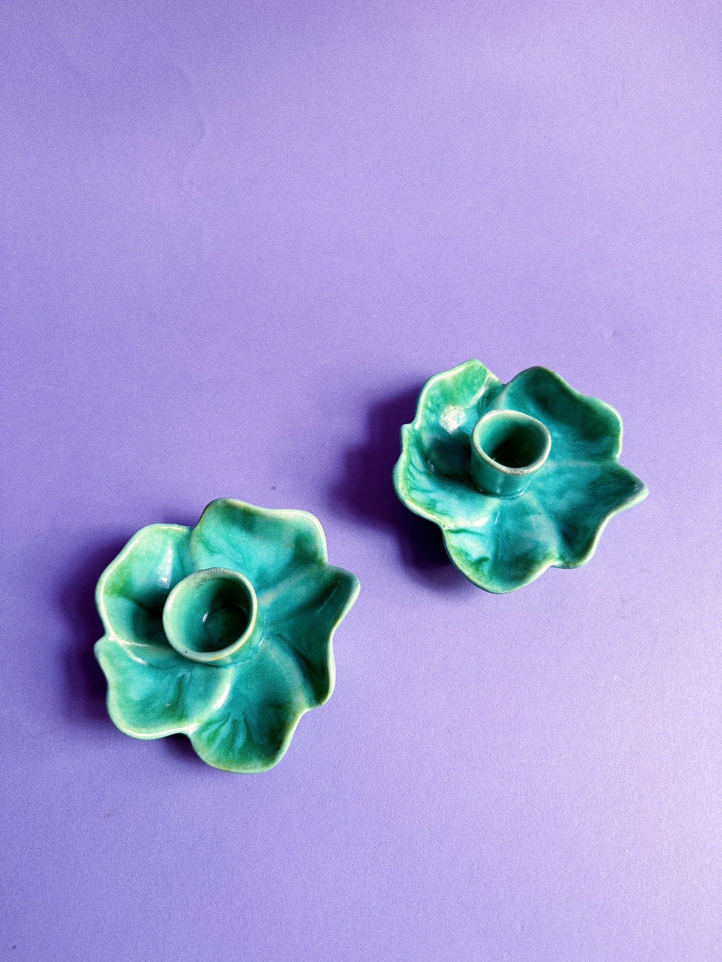 Vintage Ceramic Teal Flower Candlesticks