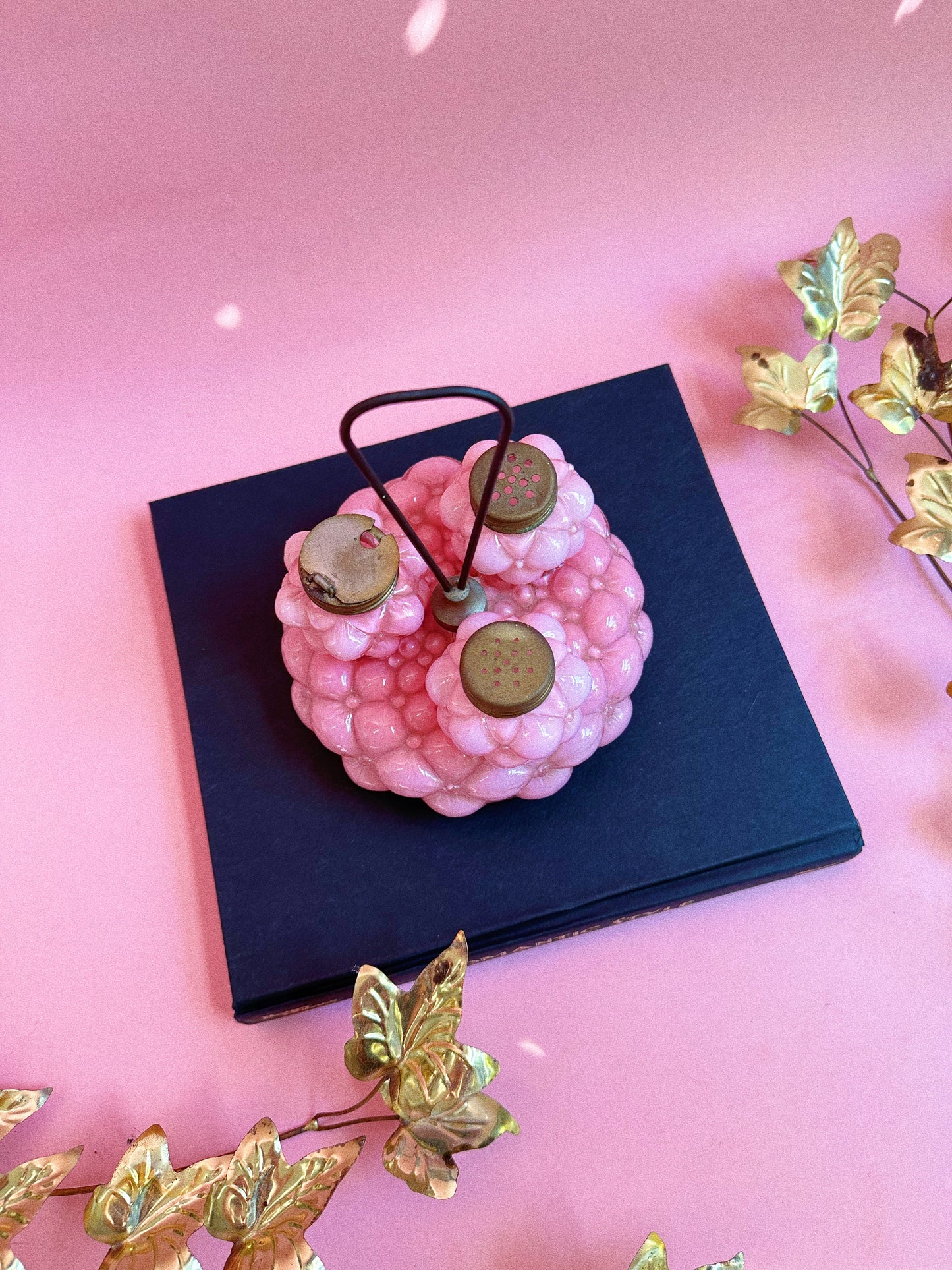 EAPG Condiment Set Pink Bulging Petal Consolidated Lamp & Glass Co. 1895