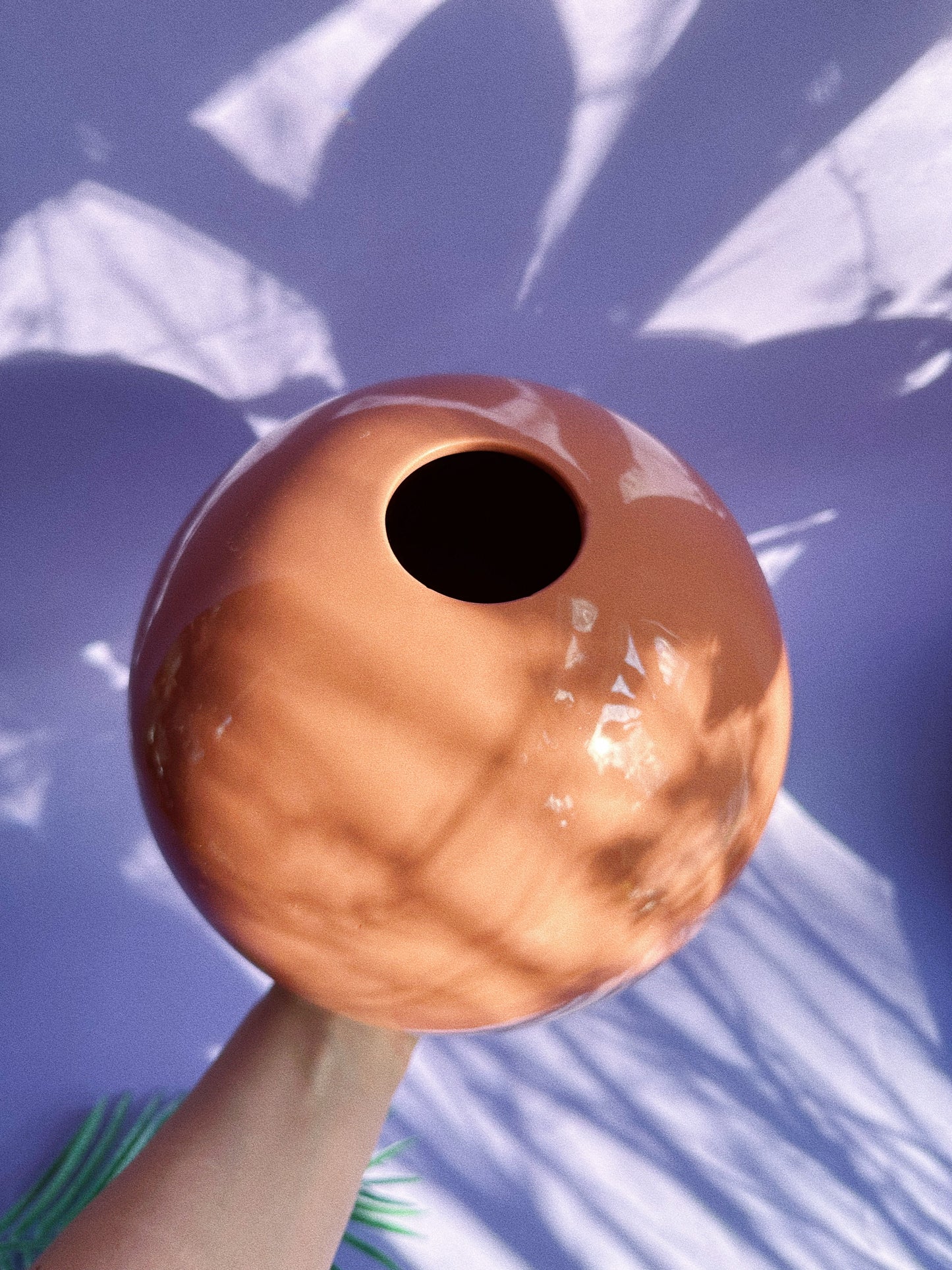 Vintage 80s Peach Art Deco Revival Round Vase