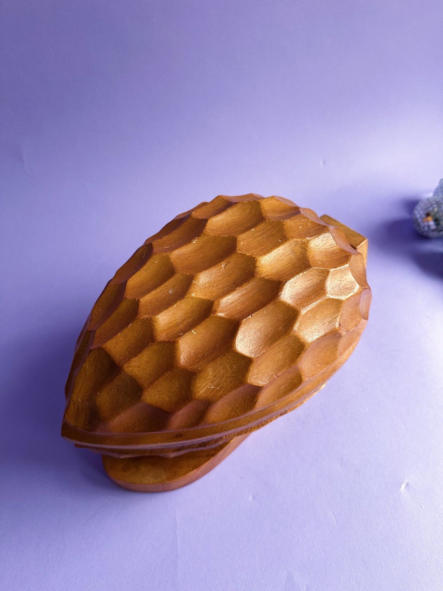 Vintage Carved Walnut Nut Cracker Bowl Set With Tools Mid Century 9½" X 6"