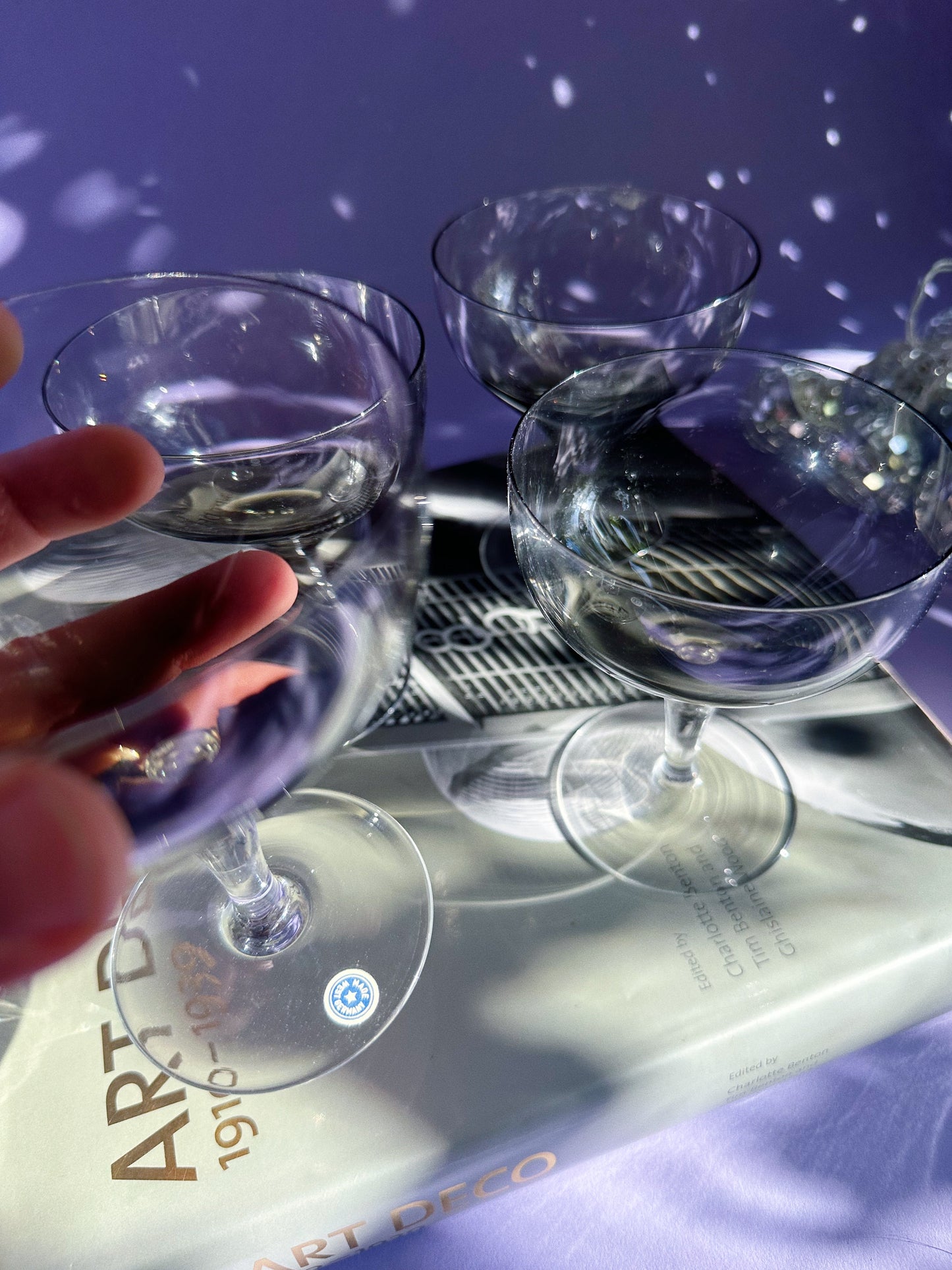 4 Vintage BelKraft Moonglo BK1 West German Hand Blown Champagne Coupes