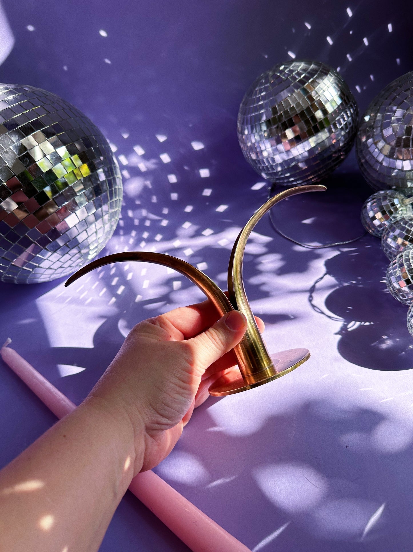 Mid Century Modern Lily Shaped Ystad Brass Metal Candlestick Candle Holders