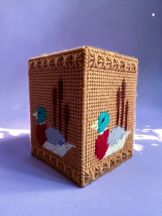 Vintage Cross Stitch Duck Tissue Box Cover