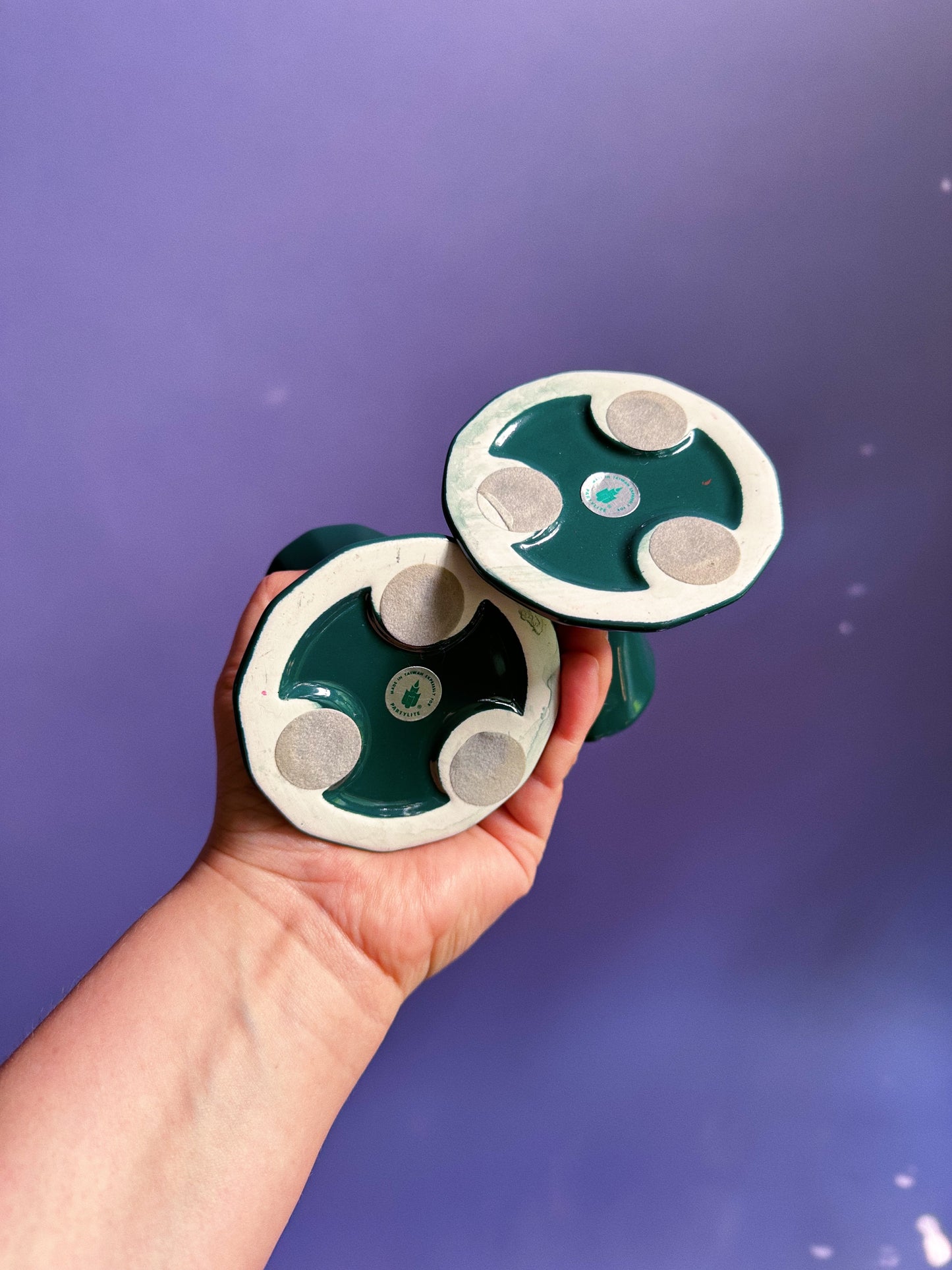 Vintage Ceramic Green Party Lite Candlesticks for Taper Candles