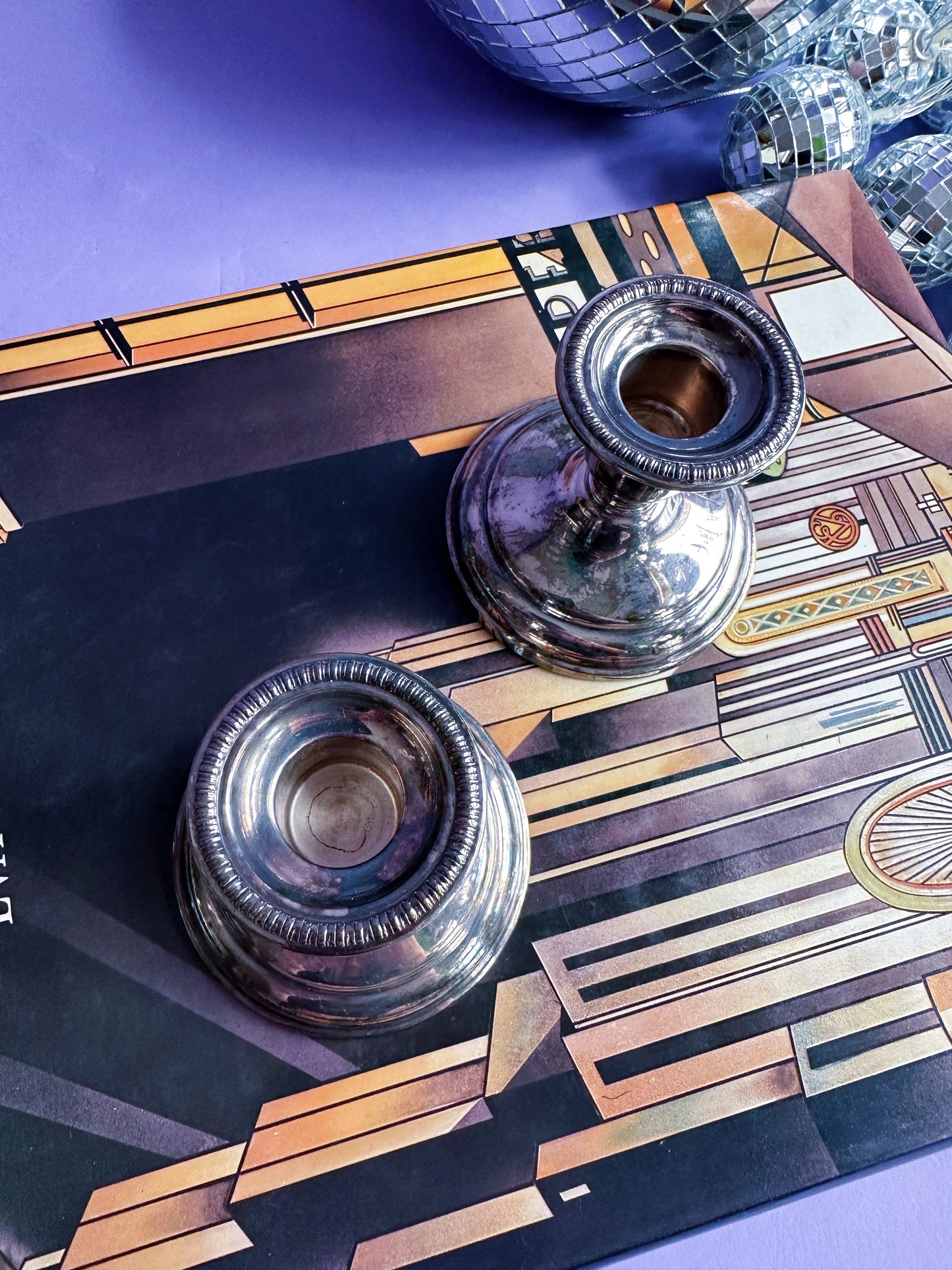 Vintage Pair 2 Birks Regency Silver Plate Candle Stick Holders E P Copper Patina