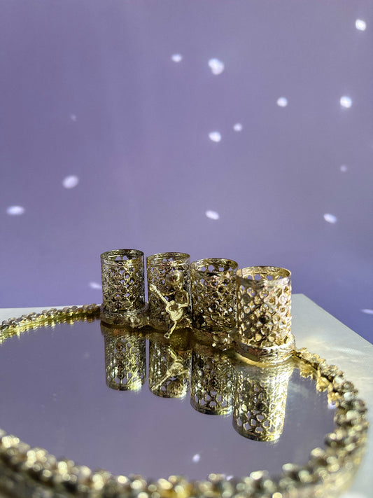 Vintage Ormolo Gold Filigree Lipstick Holder 4 Compartment Organizer Vanity Mirror