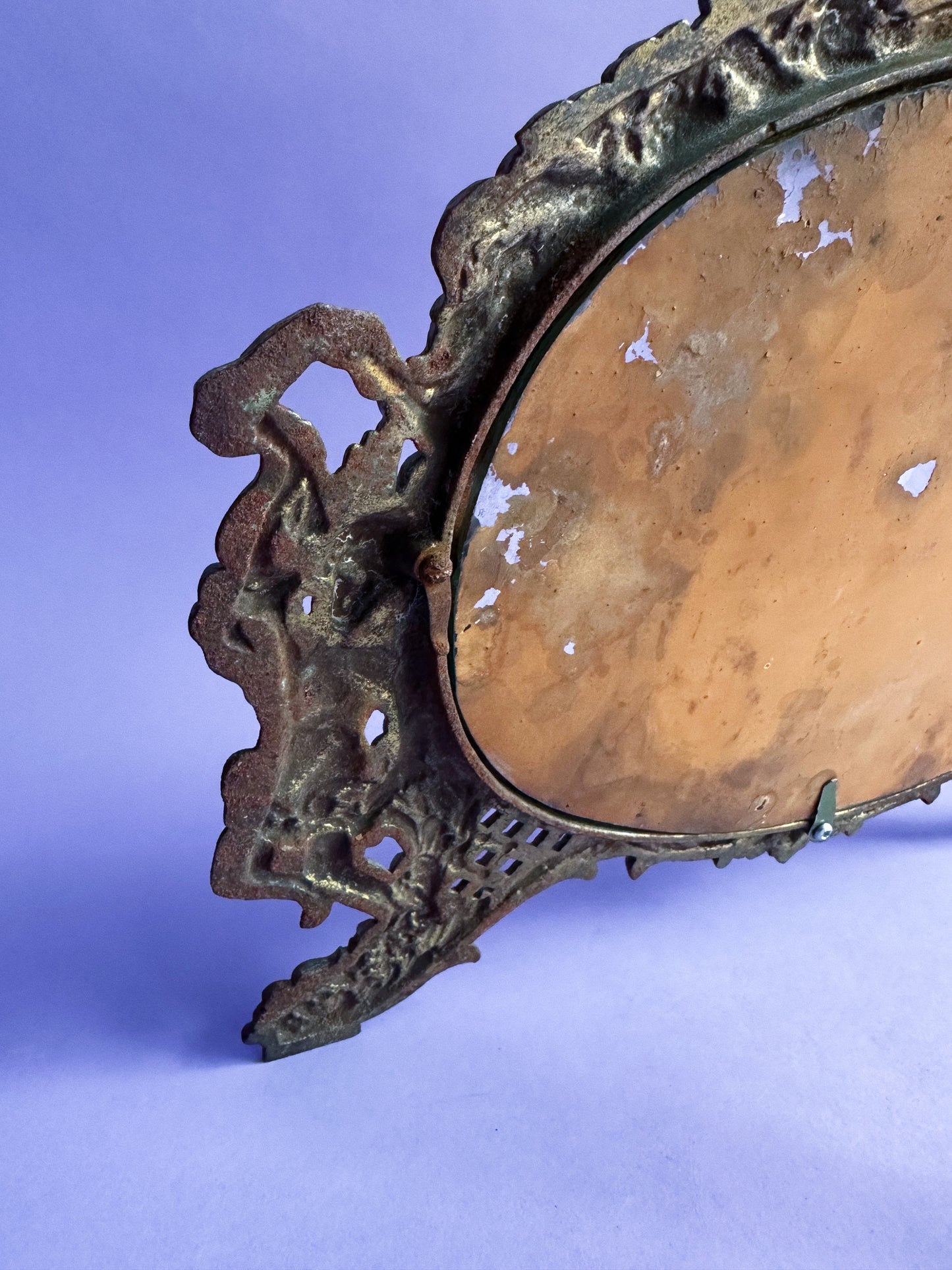 Antique Brass Victorian Ornate Cherubs & Beveled Edge Mirror