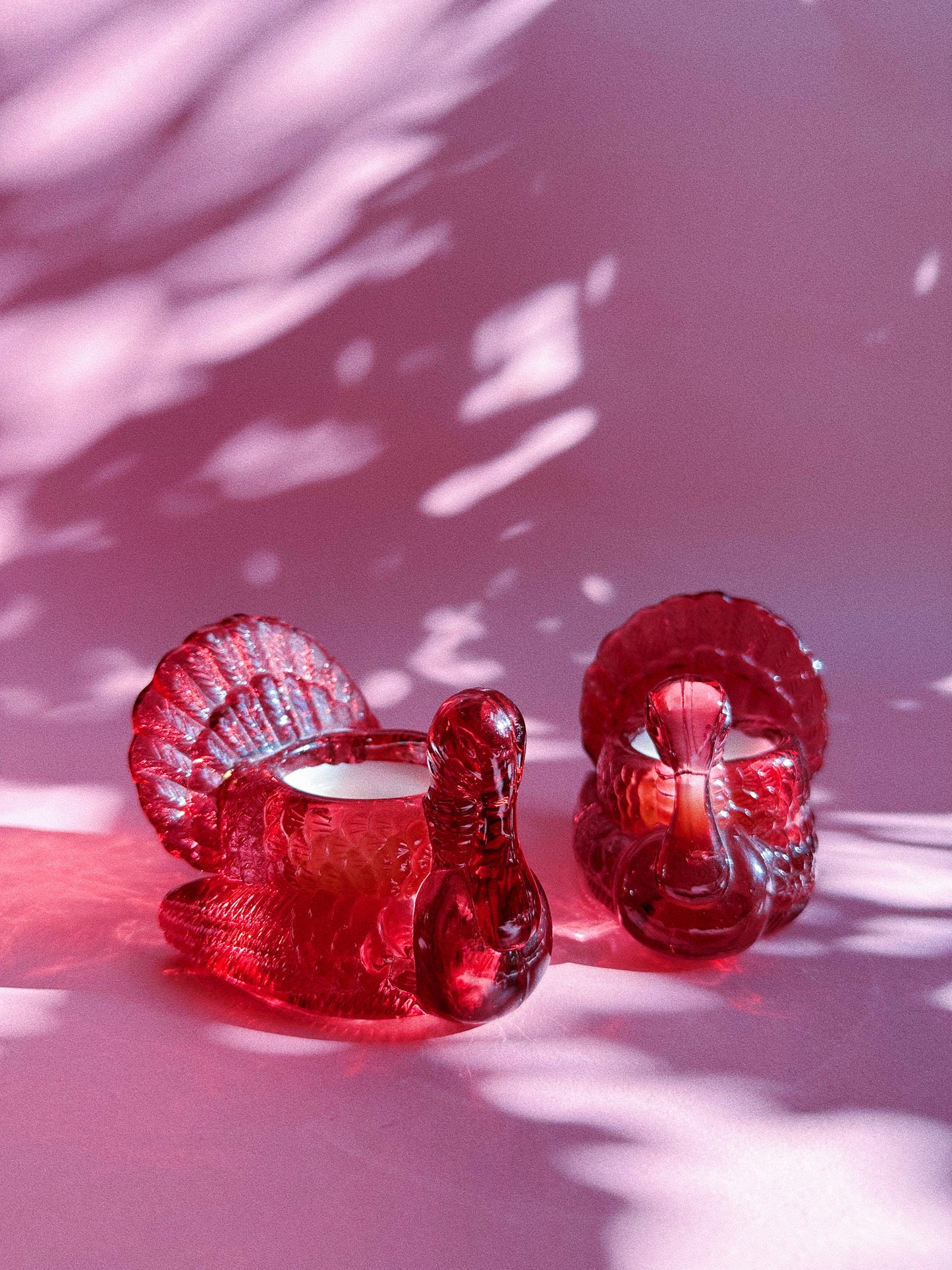 Vintage Red Crystal Turkey Tea Light / Votive Candle Holders