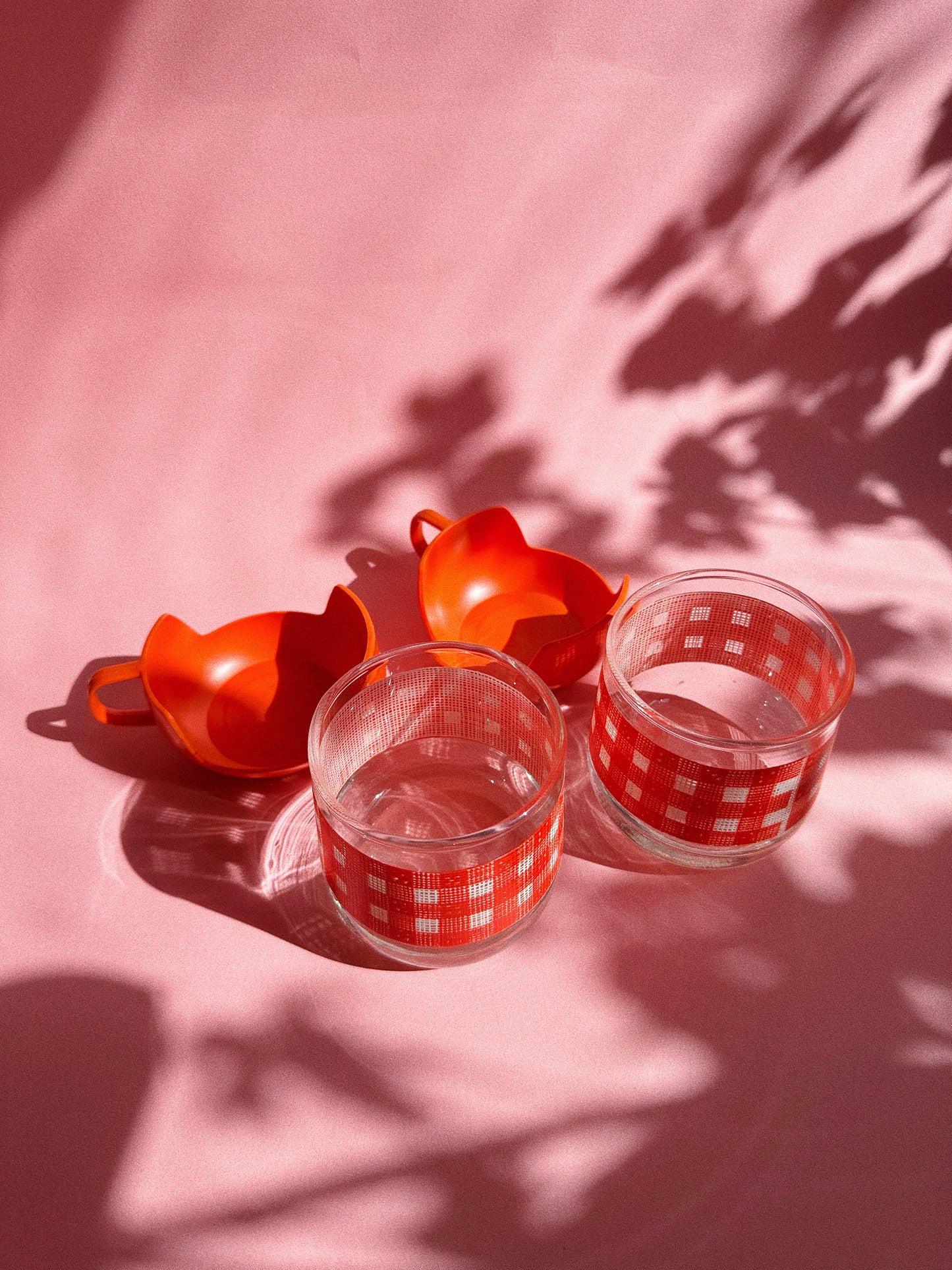 Vintage 1960s / 70s Libbey Gingham Short Glass Tumblers