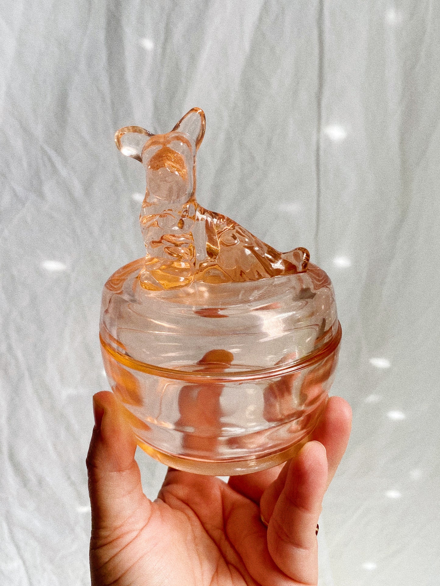 Vintage Jeanette Pink Depression Glass Scottie Lidded Powder Jar