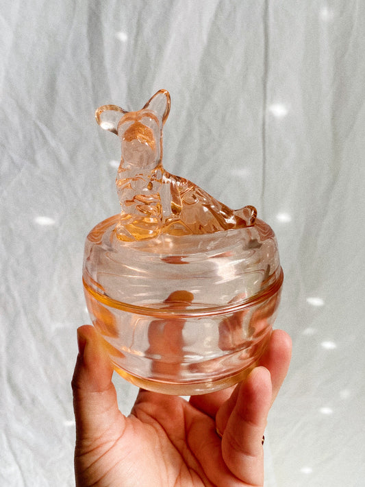 Vintage Jeanette Pink Depression Glass Scottie Lidded Powder Jar