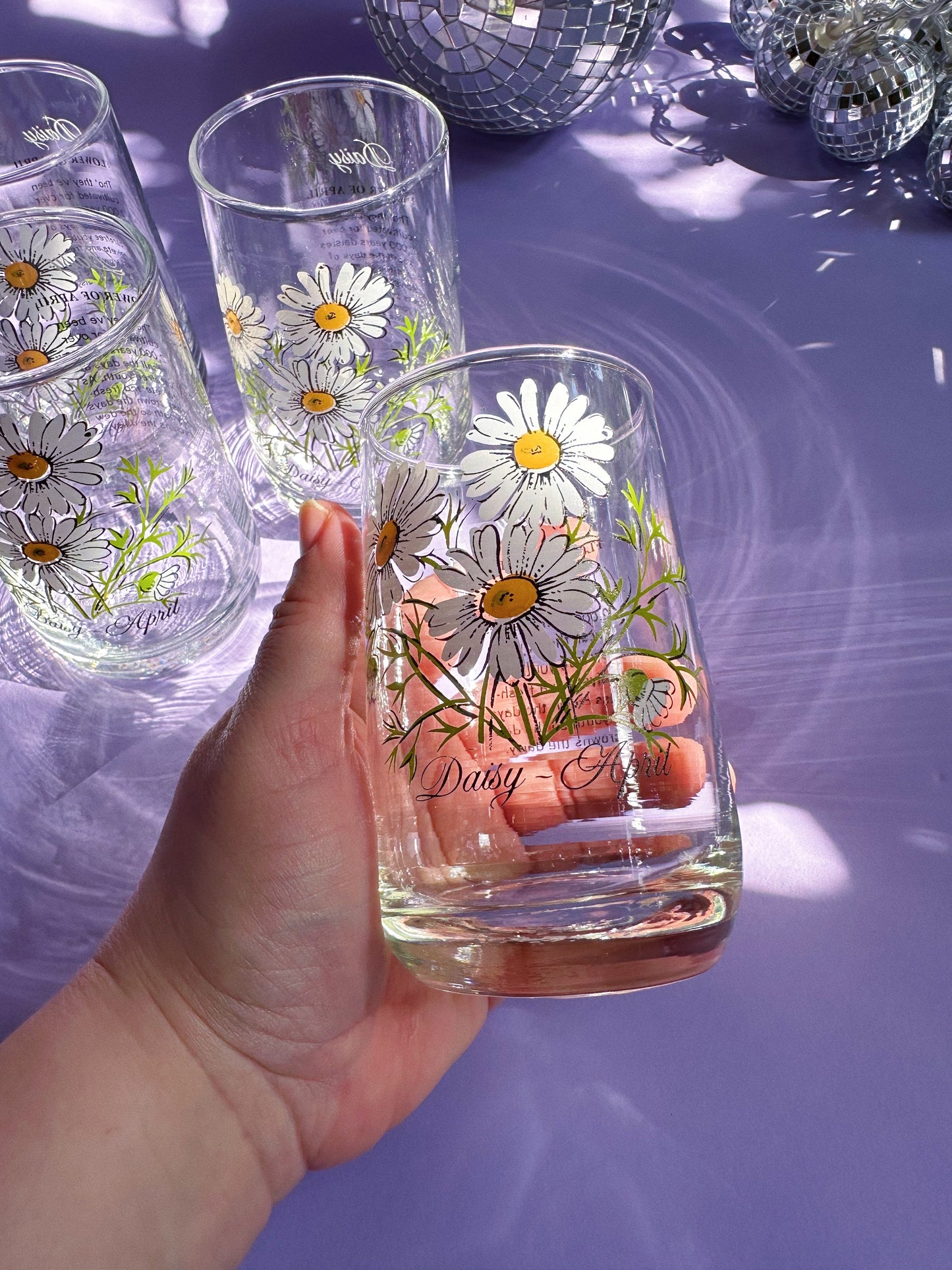 Vintage Daisy April Flower of the Month Brockway Glass Tumblers
