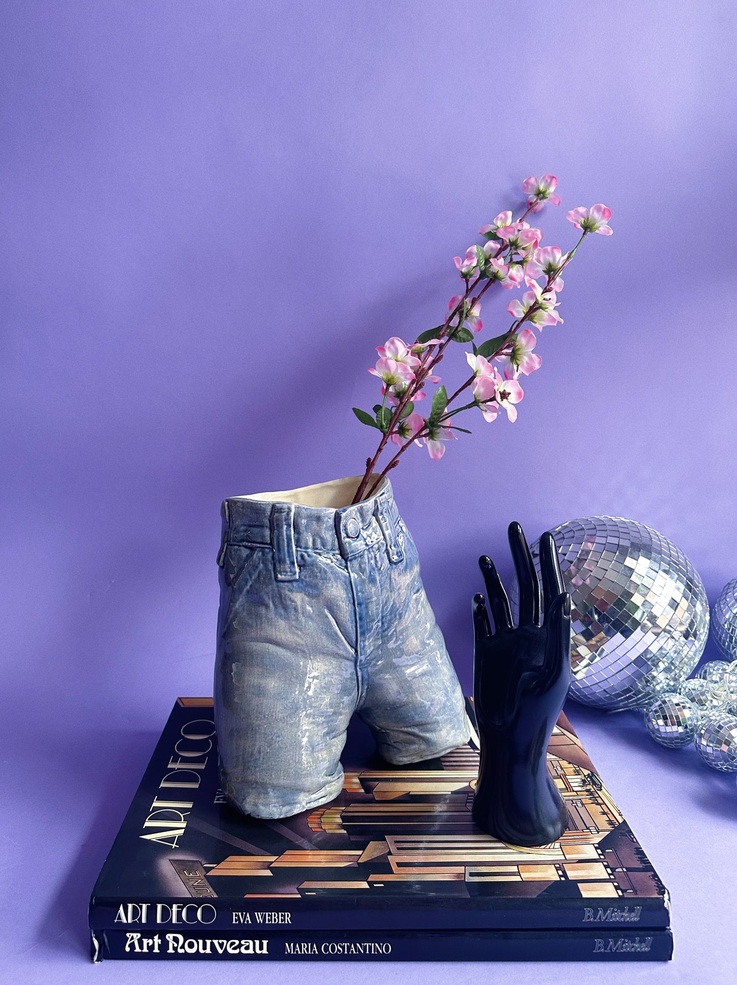 Vintage Ceramic Glazed Blue Jeans Vase 1976