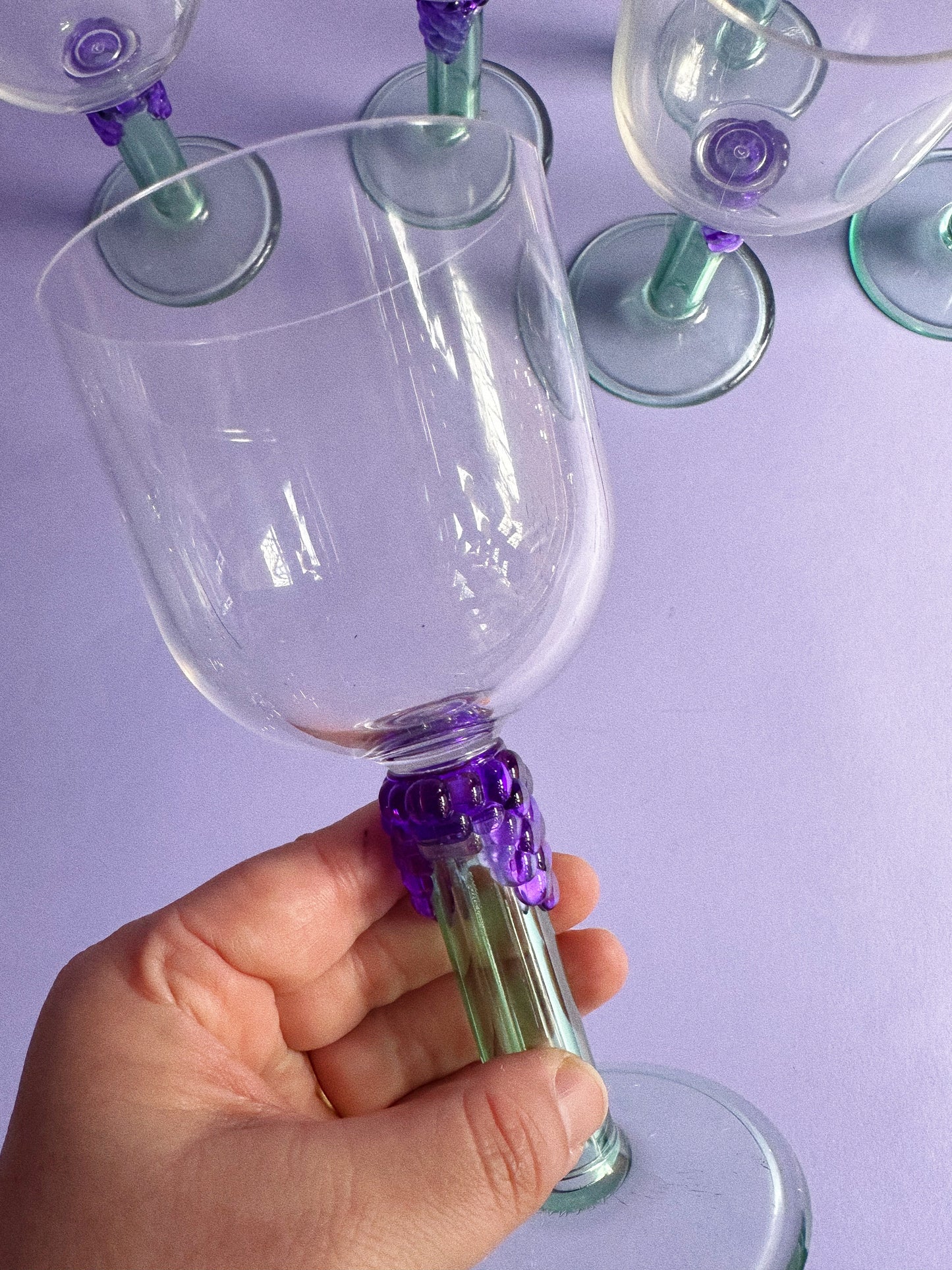 Rare Set Of 6 PrecisionCraft Acrylic Vintage Wine Glass Grapes Stem