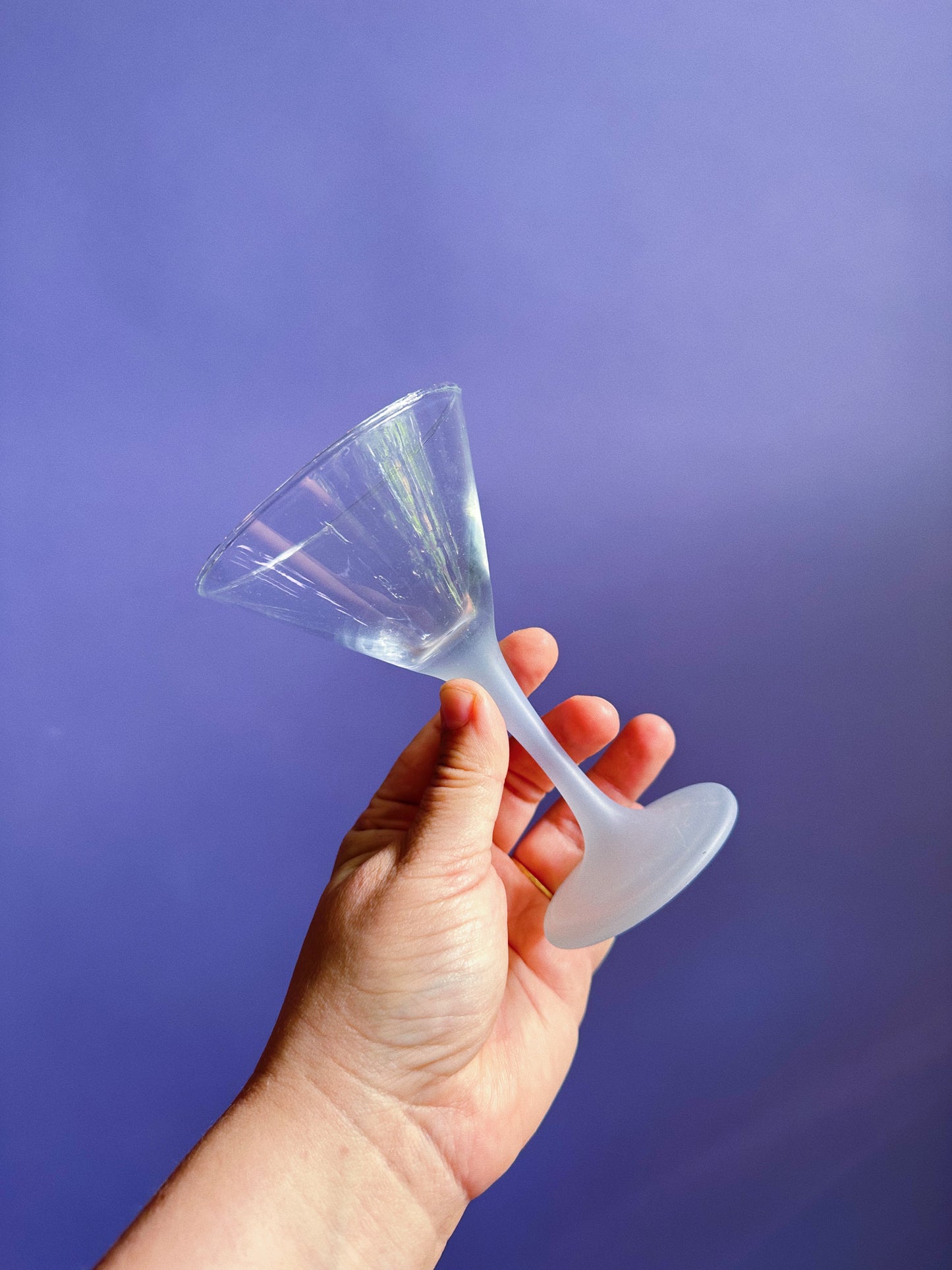 Beautiful Pair of Frosted Blue Stemmed Martini Glasses