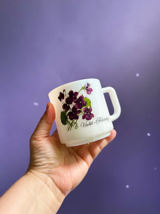 Vintage Brockway Flower of the Month Milk Glass Mug Violet February