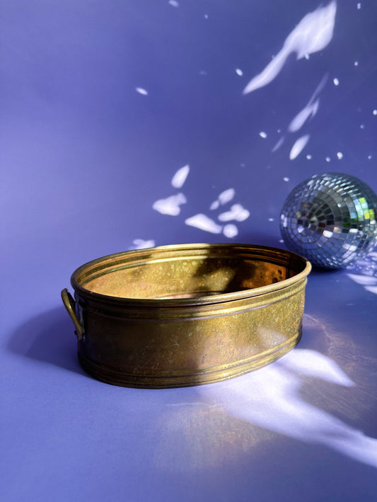Vintage Oval Brass Planter w Handles