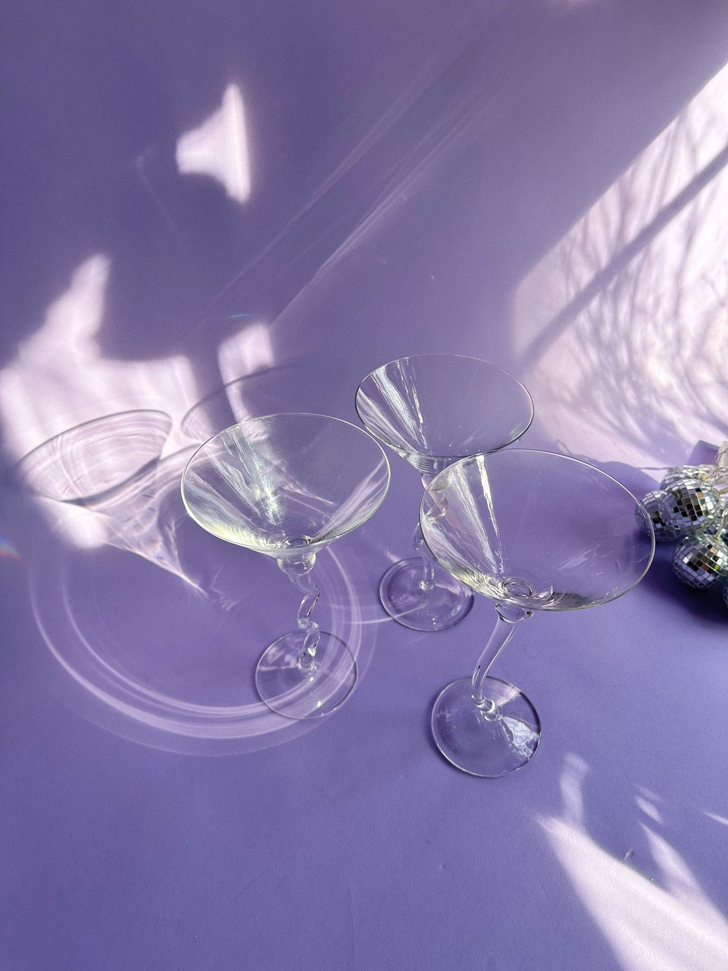 Vintage Tall Large Squigly Stemmed Martini / Cocktail / Mocktail Glasses