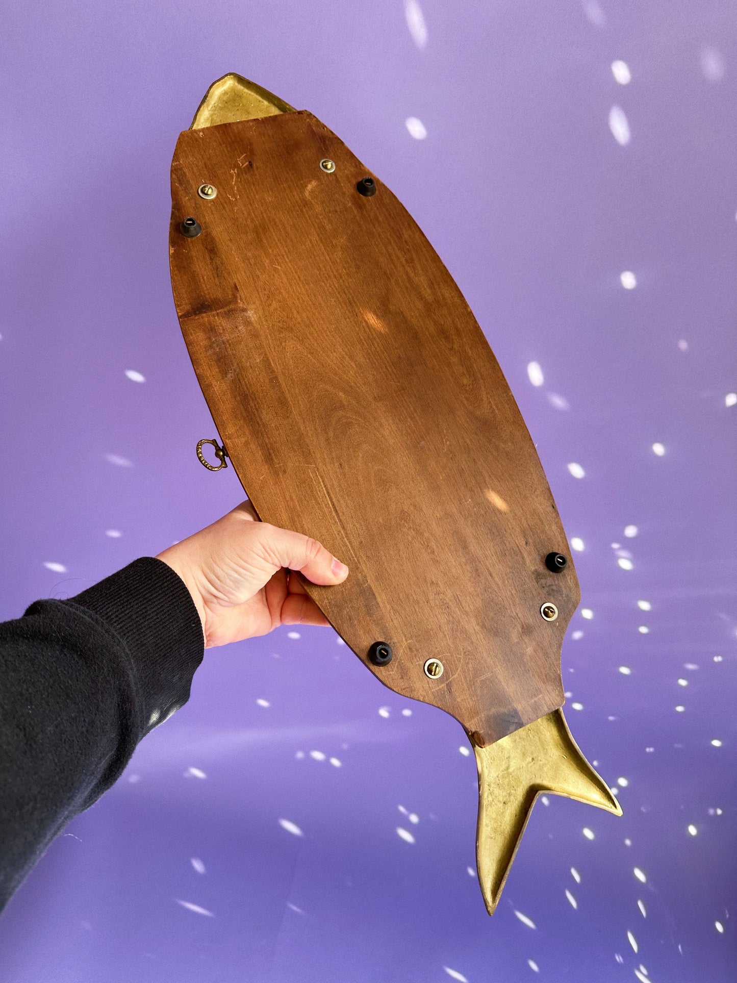 Vintage Wood & Brass Fish Platter / Wall Hanging