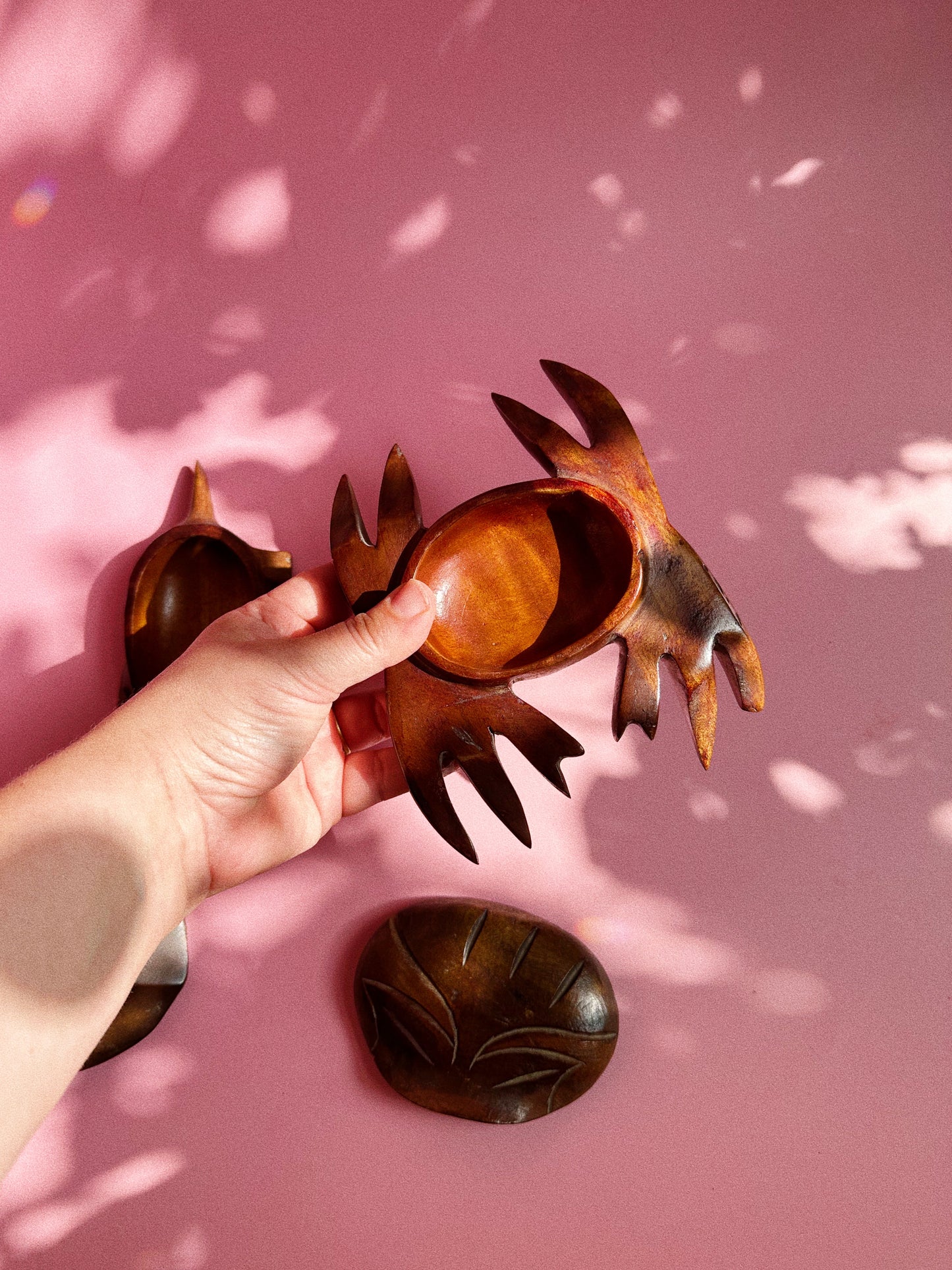 Vintage Handcarved Wooden Crab & Turtle Lidded Dishes