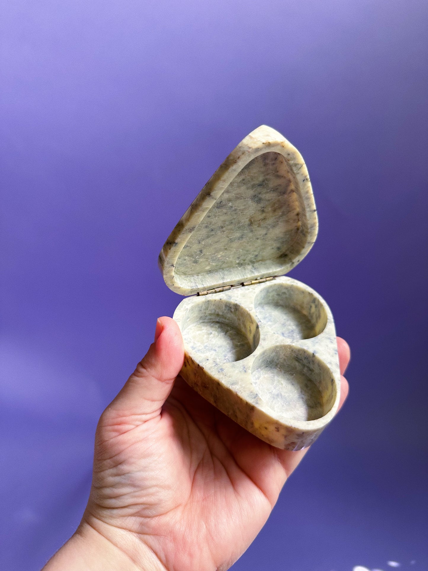 Vintage Stone Lidded Hinged Box with 3 Compartments