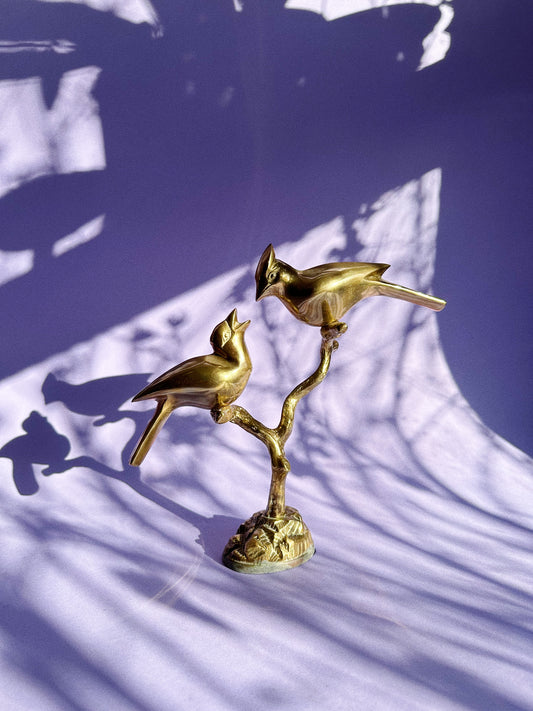 Vintage Heavy Brass Mom & Baby Bird Sculpture