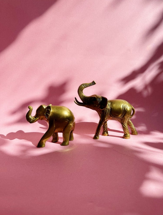 Vintage Solid Brass Elephant Sculptures