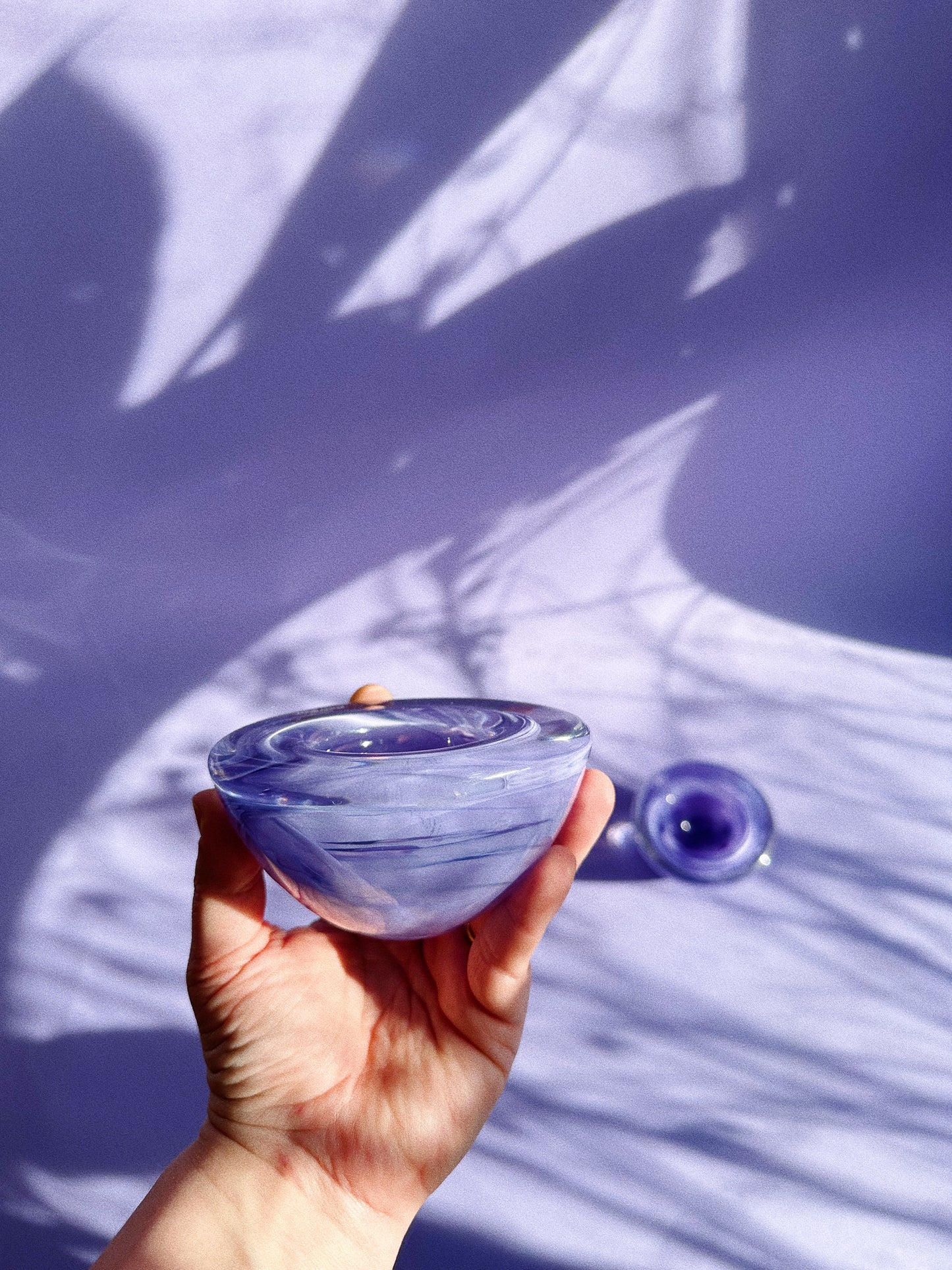 Pair Of Kosta Boda Purple Swirl Candle Votive Holders