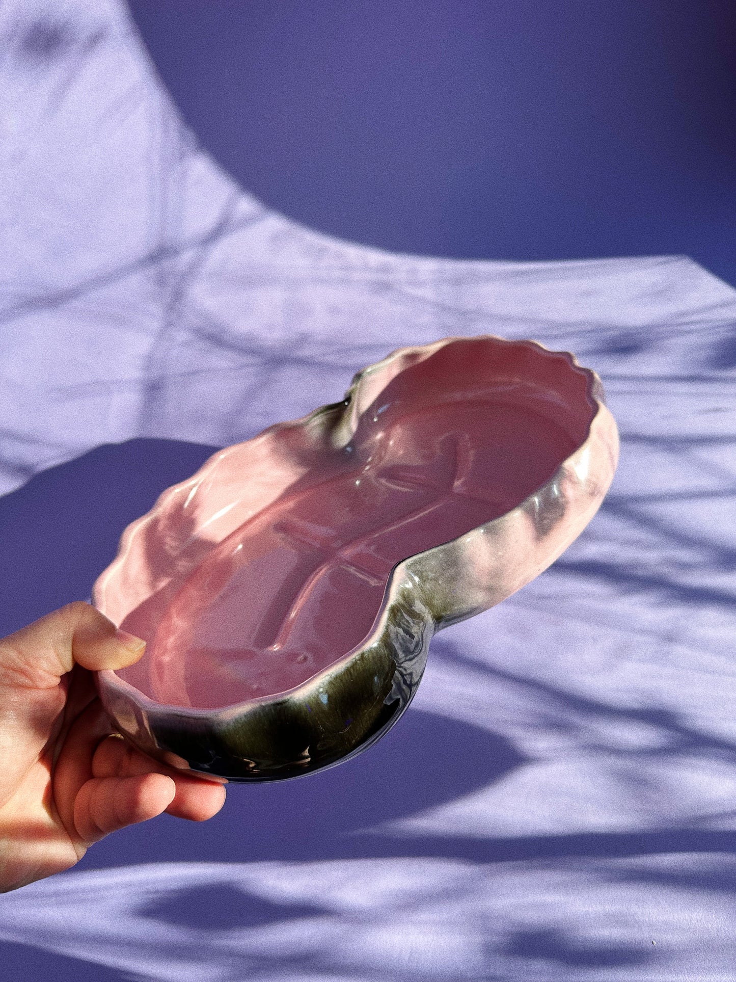 Vintage Beauceware 294 Pink Pottery Tray, Kidney Bean Wavy Ceramic Dish Planter