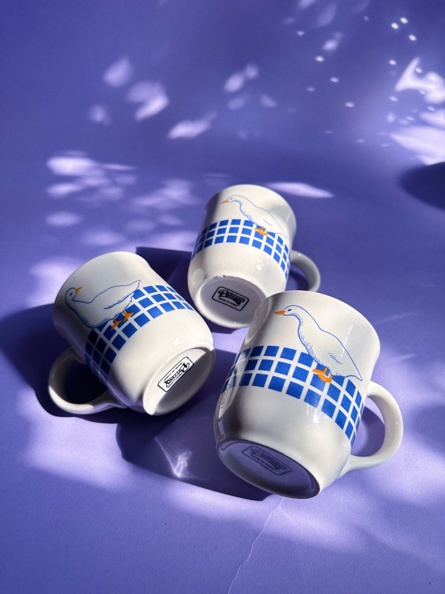 3 Vintage Blue Goose Geese Duck Mug Set Mount Clemens Y2K