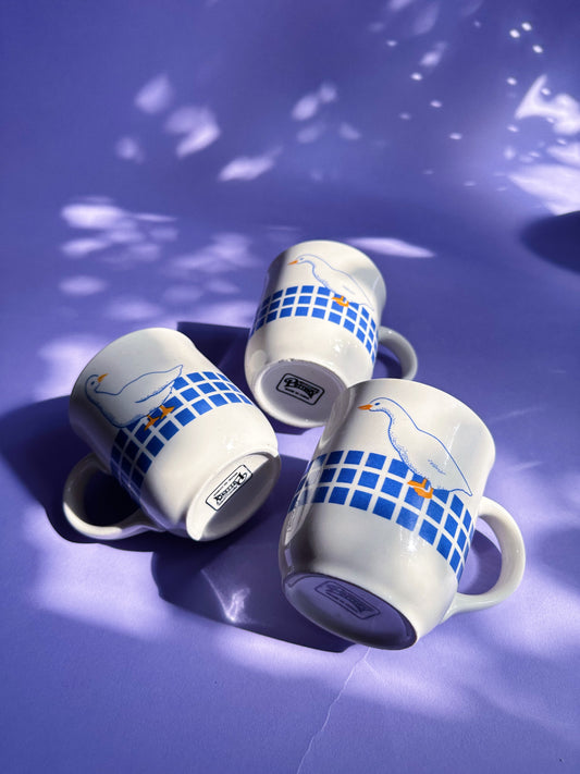 3 Vintage Blue Goose Geese Duck Mug Set Mount Clemens Y2K