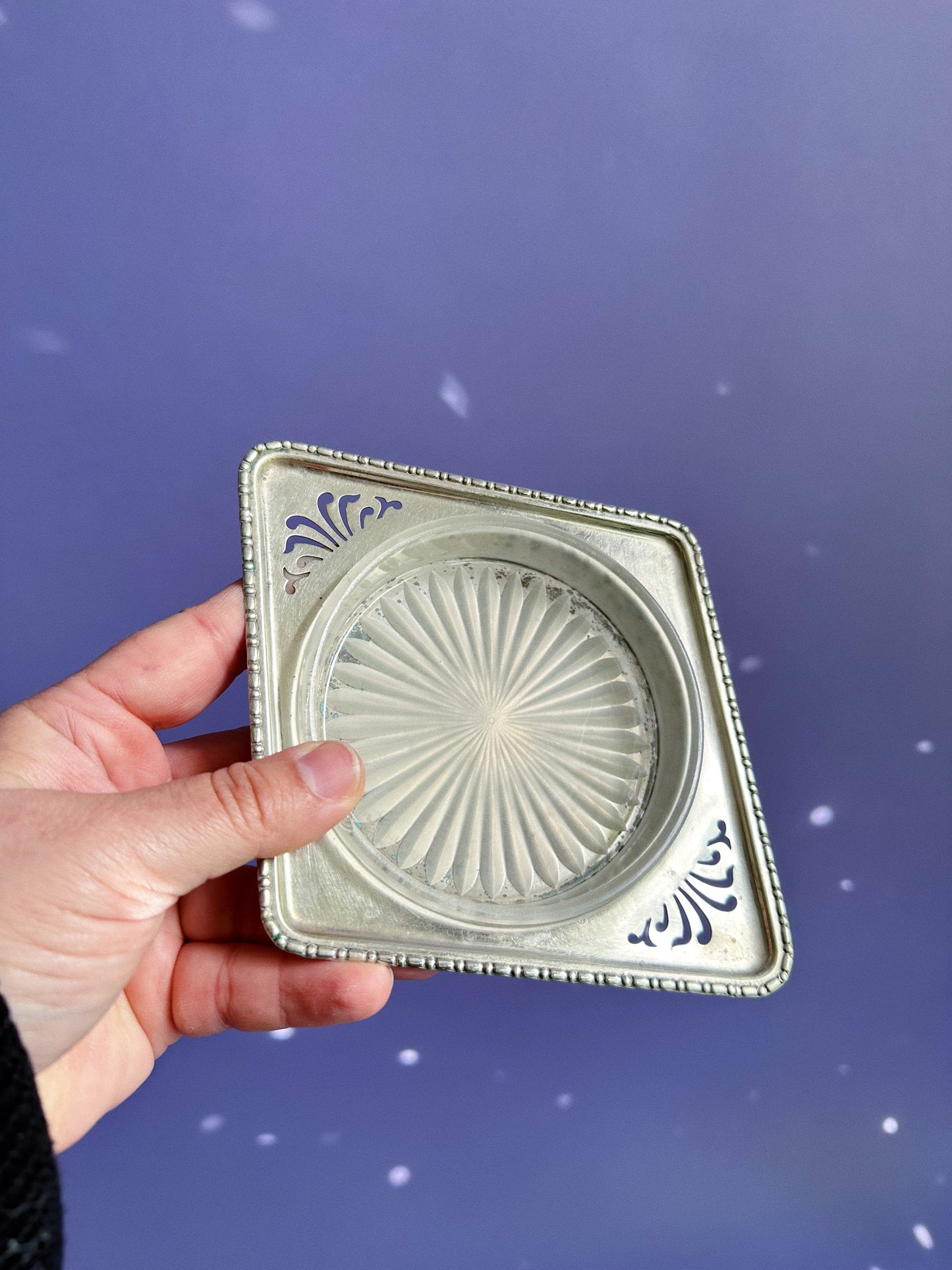 Vintage Silver Plated Glass Ashtray / Throw Dish