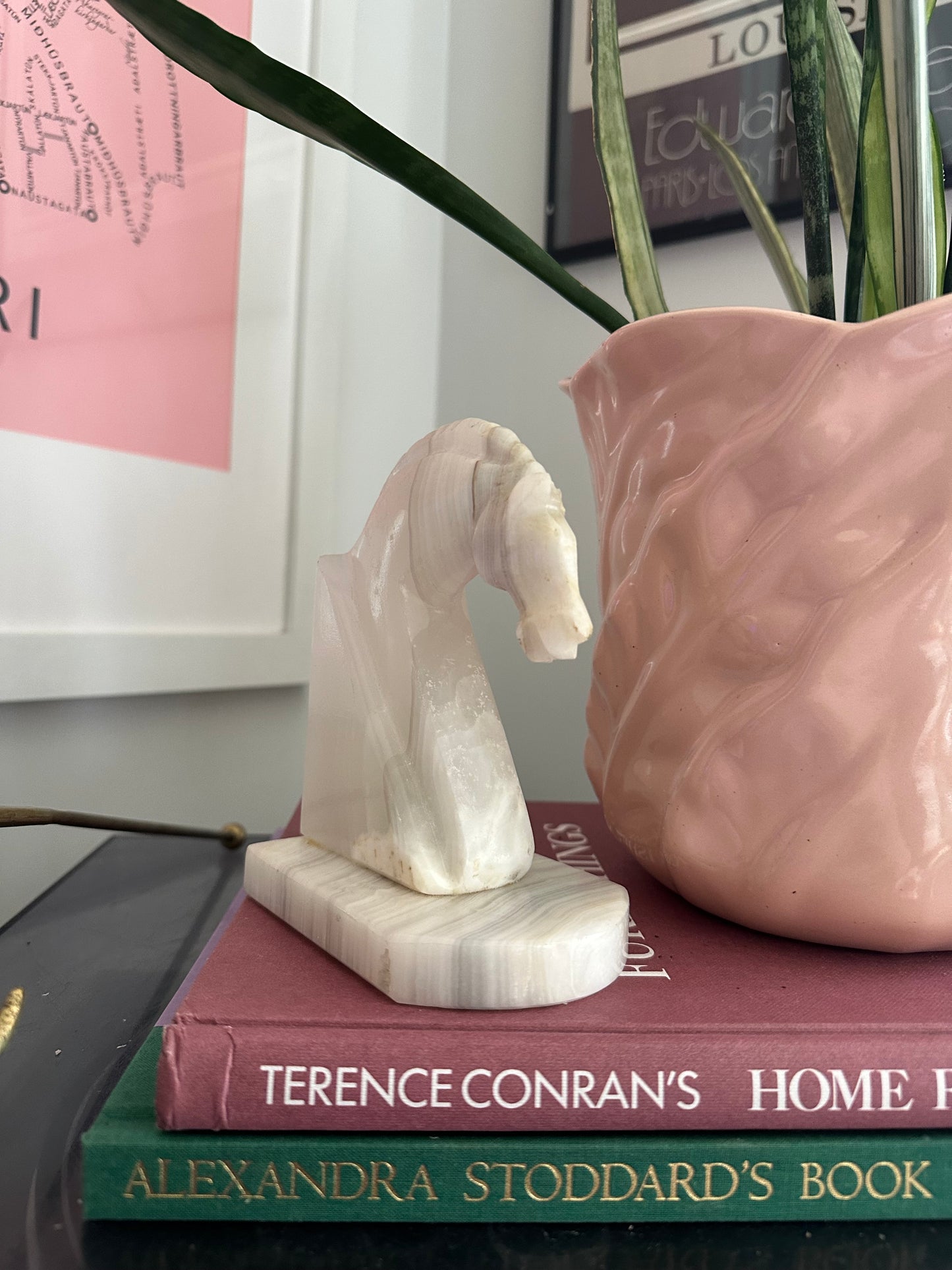 Heavy Vintage Onyx Horse Head Bookend / Sculpture