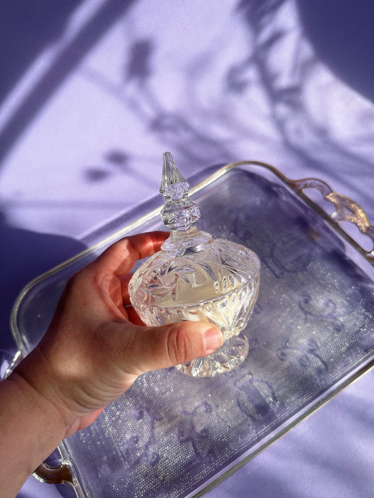 Vanilla Lavender Soy Candle in a Vintage Crystal Lidded Dish