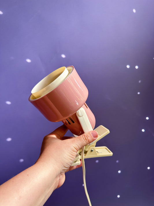 Vintage Pink + White Molded Plastic Clamp Task Lamp, Circa 1980s