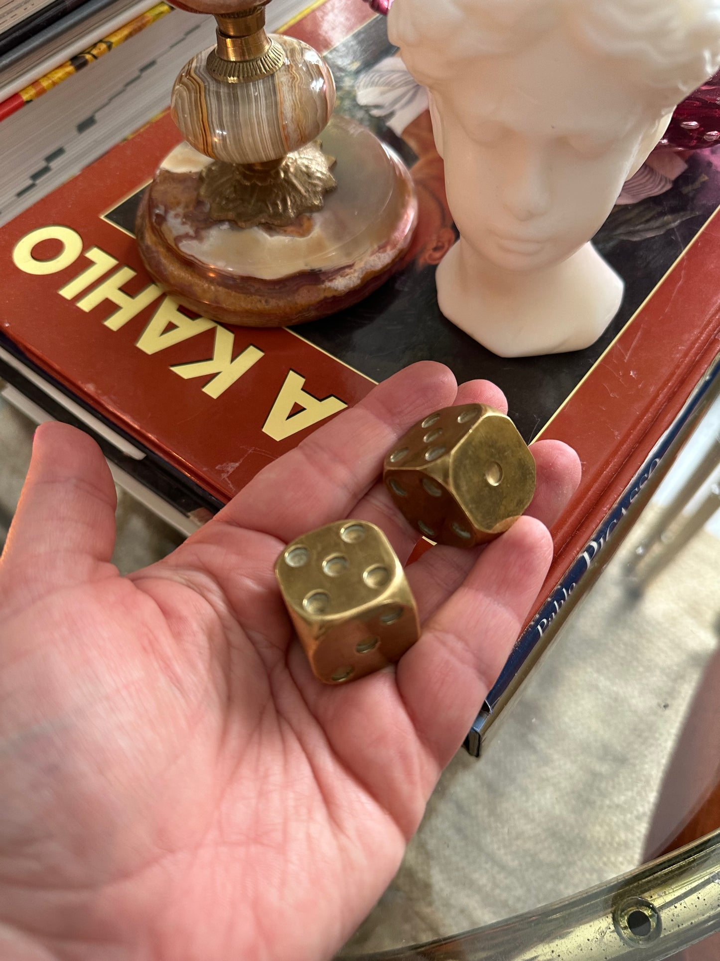 Vintage Pair of Solid Brass Dice