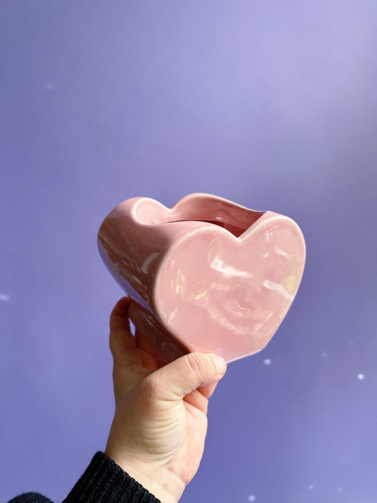 Vintage Ceramic Pink Heart Planter / Cache Pot