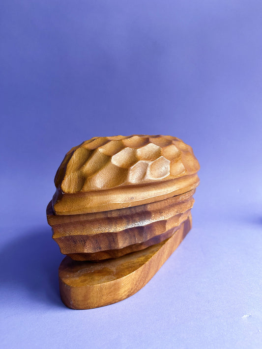 Vintage Carved Walnut Nut Cracker Bowl Set With Tools Mid Century 9½" X 6"